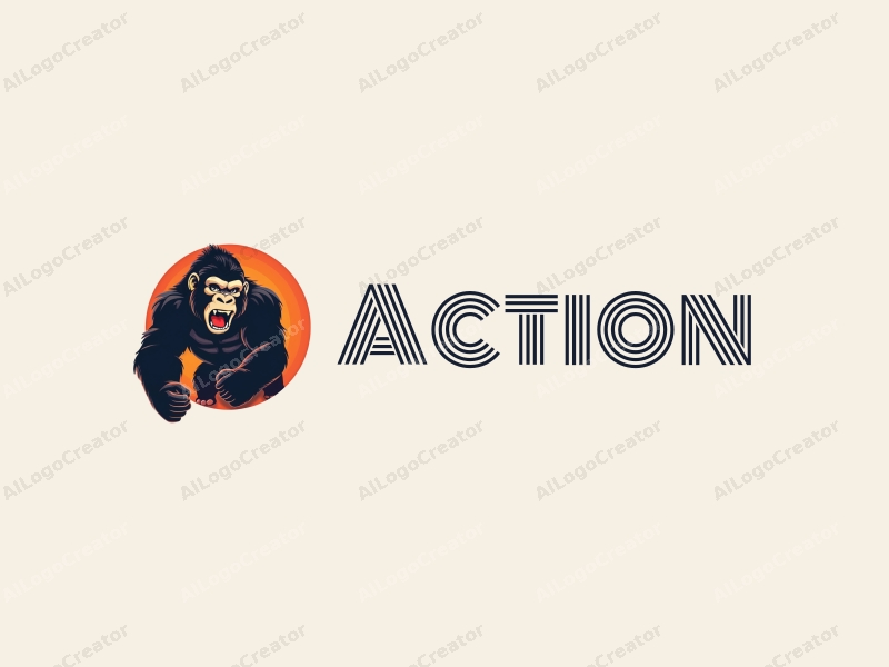 playful design features a dynamic gorilla in motion, embodying energy and action, combined with a clean background.