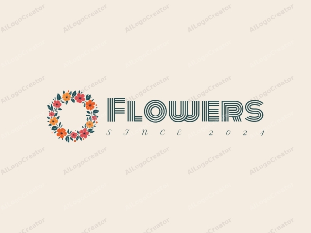 playful design features vibrant flowers and petals arranged in a circular wreath, complemented by playful leaves, all set against a clean background.