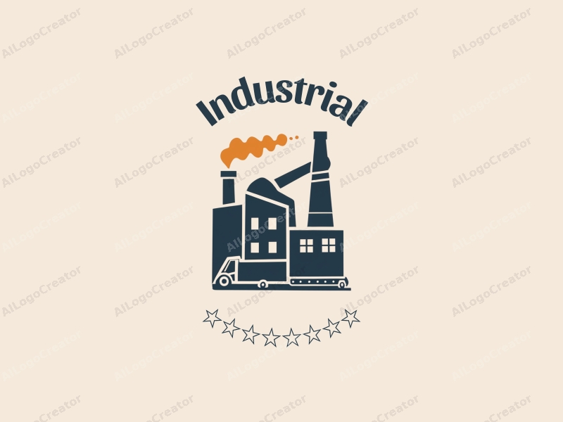 modern design features a stylized factory silhouette, a robotic arm, and a conveyor belt, combined with a clean background and a harmonious composition.