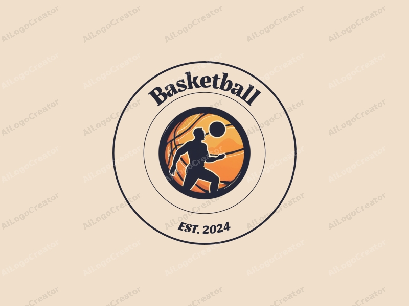 playful design features a stylized basketball, an athlete in action, and a warrior silhouette, combined with a clean background.