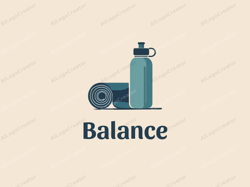 a modern design featuring a stylized yoga mat and water bottle, emphasizing balance and harmony, combined with a clean background.