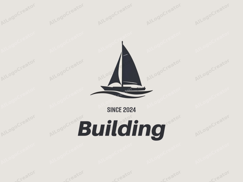 minimalist design features sleek architectural lines, a stylized sailboat silhouette, and a modern design approach combined with a clean gray background.