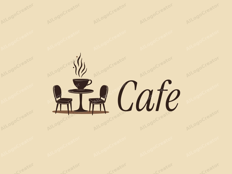 vintage design features a stylized coffee cup, retro table, and chairs, combined with a clean background.