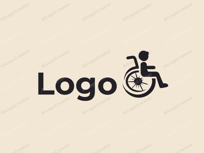 a modern design featuring a stylized wheelchair and a child silhouette, combined with a clean background and a minimalist approach.