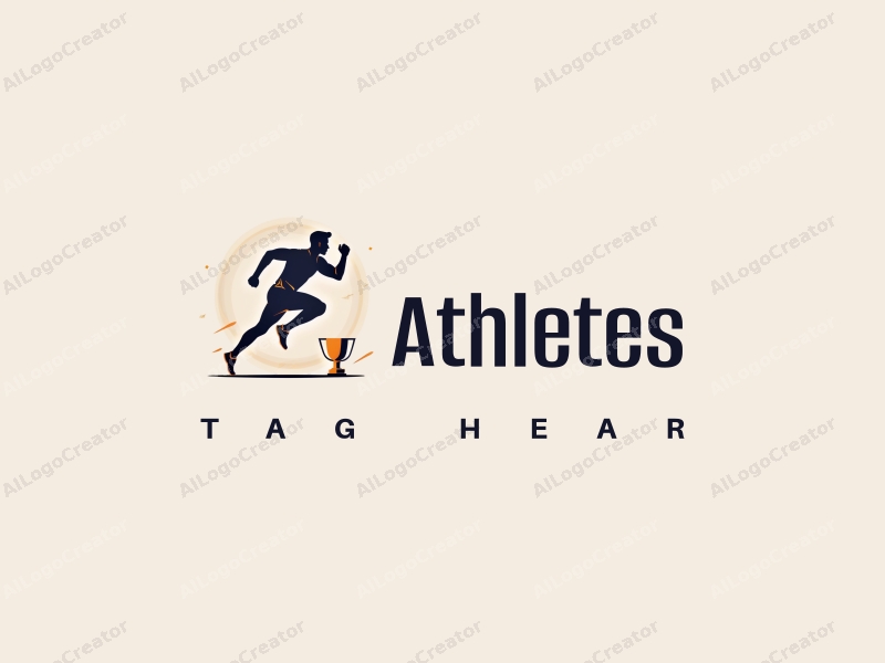 a modern design featuring a dynamic athlete in a sprinting pose, a stylized trophy, and a clean background, emphasizing movement and achievement.