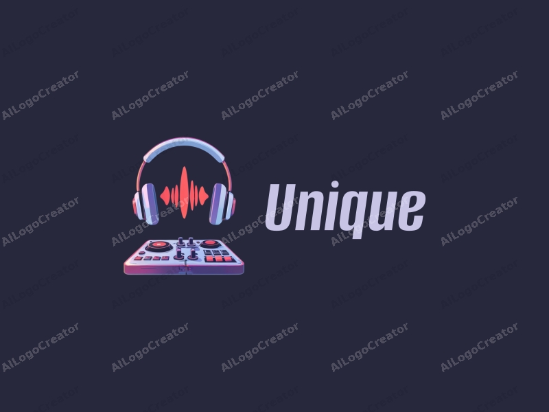 modern design features sleek headphones, an abstract audio mixer, and a stylized synthesizer, combined with a clean background and innovative design approach.