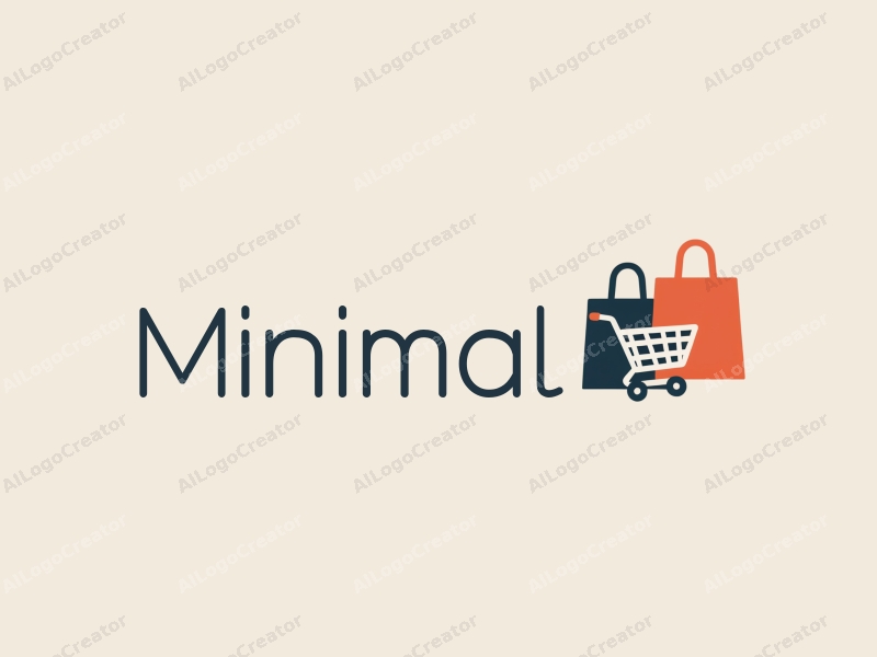 minimalist design features a stylized shopping bag and shopping cart, combined with a tag design approach, set against a clean background.