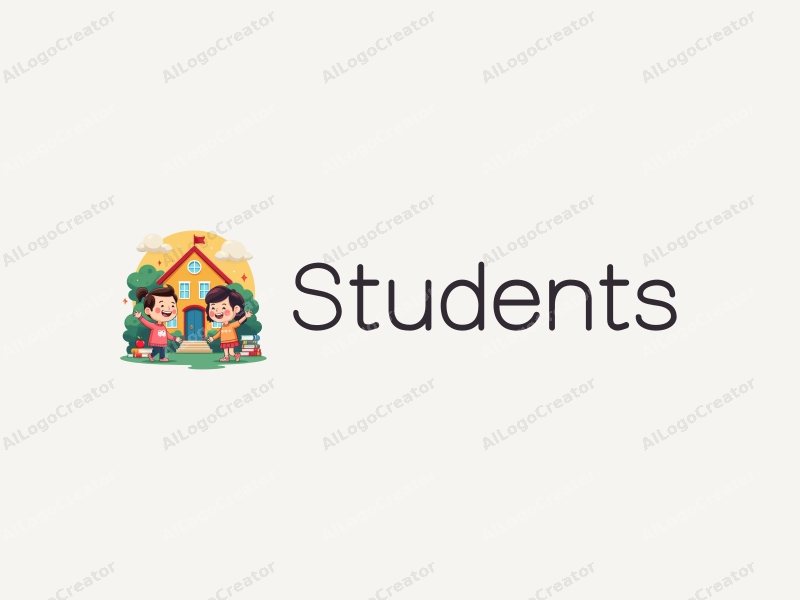 playful design features cheerful students, a stylized school building, books stacked creatively, and an abacus, combined with a vibrant and colorful background.