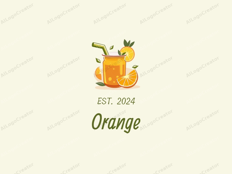 playful design features a stylized orange and a juice glass, combined with a clean background and a vibrant orange color scheme.