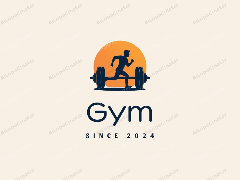 modern design features a stylized dumbbell and a dynamic runner silhouette, combined with a clean background and a harmonious layout.