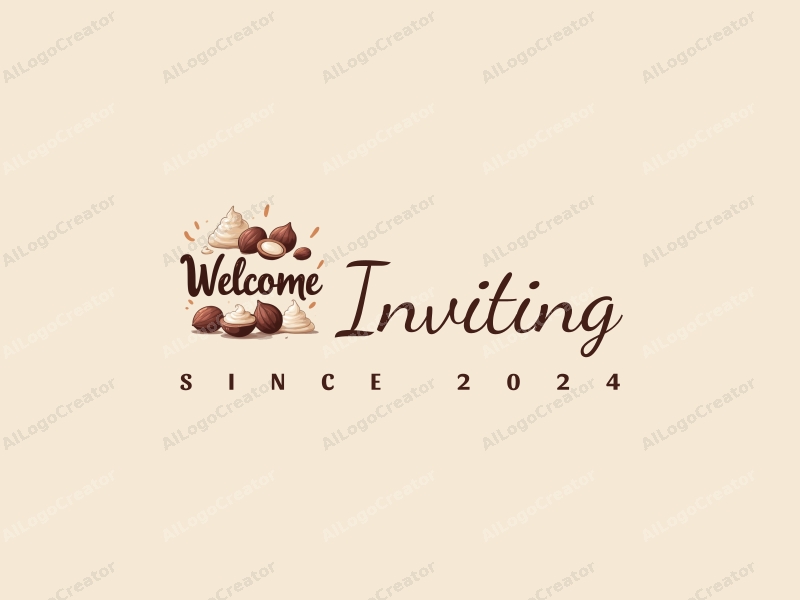 playful design features inviting elements like a stylized welcome sign, hazelnuts, and cream, combined with a clean background and harmonious composition.