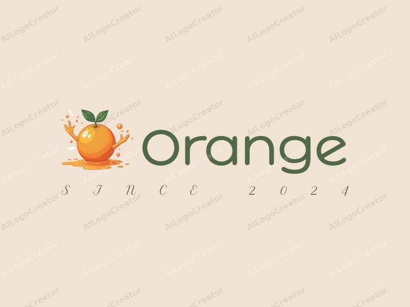 playful design features a stylized orange and a splash of juice, embodying energy and vitality, combined with a clean background.