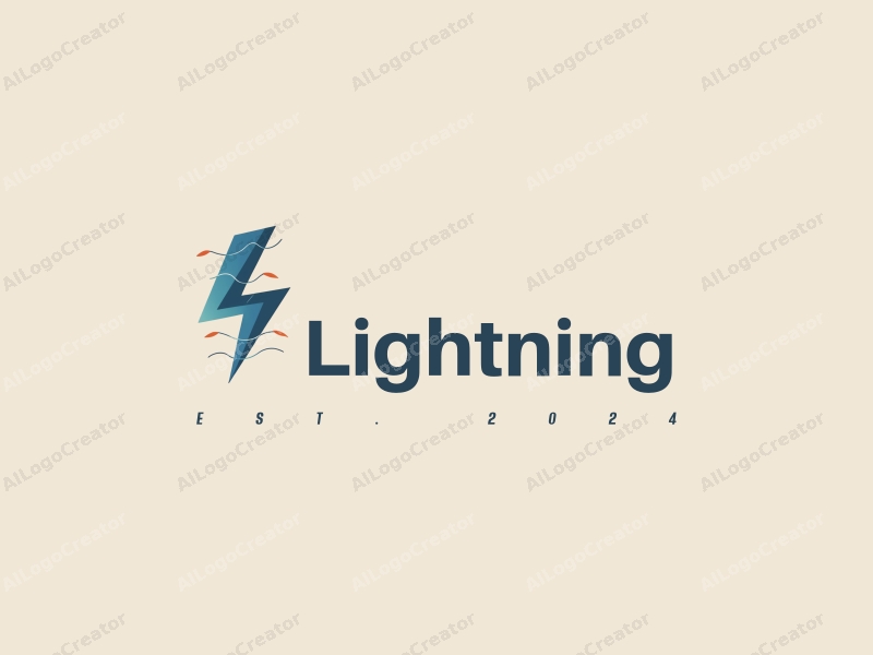 geometric design features a stylized lightning bolt, electric current lines, and electric waves combined with a clean background.