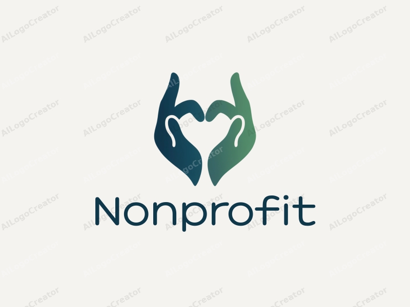 modern design features a heart shape formed by hands, symbolizing charity and volunteerism, combined with a clean background in blue and green tones.