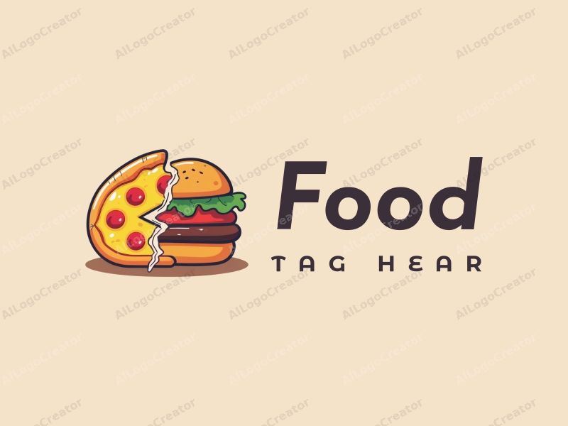 a modern design featuring a vibrant and colorful representation of a pizza and a burger, combined with a clean background and a harmonious layout.