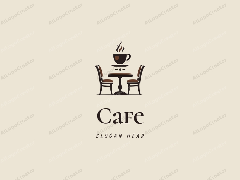 vintage design features a stylized coffee cup, elegant dining table, and cozy tables and chairs arrangement combined with a clean background.