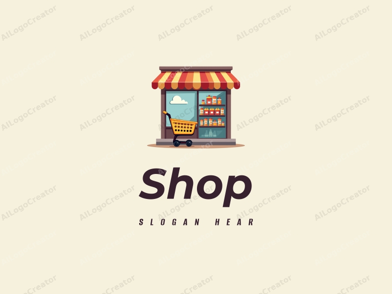 modern design features a stylized shop front, a shopping cart, and product shelves, combined with a clean background.