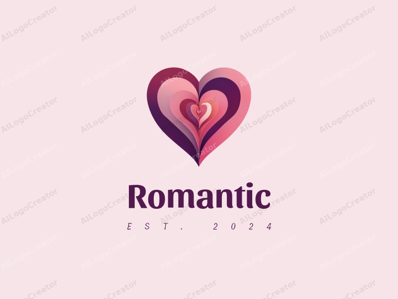 playful design features a heart shape intertwined with a rose, using pink and purple colors, combined with a clean background.