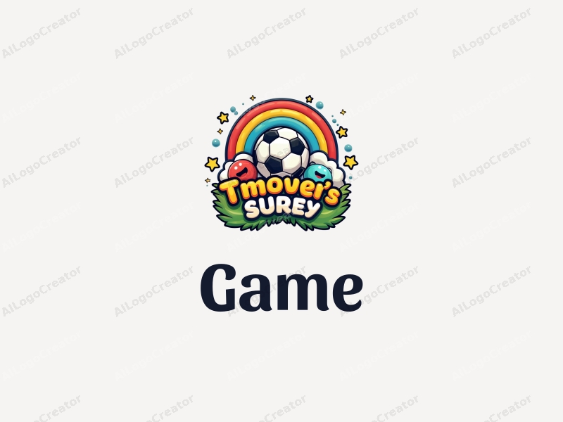 playful design features vibrant colors, a stylized football, and a rainbow, combined with game and toy elements against a clean background.