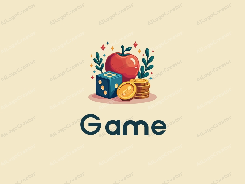 playful design features vibrant colors, stylized dice and coins, combined with a whimsical approach and a clean background.