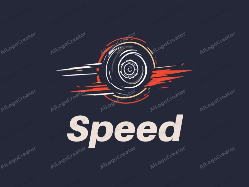 a modern design featuring dynamic lines representing speed, a stylized engine and tire, combined with a clean background to emphasize power and motion.