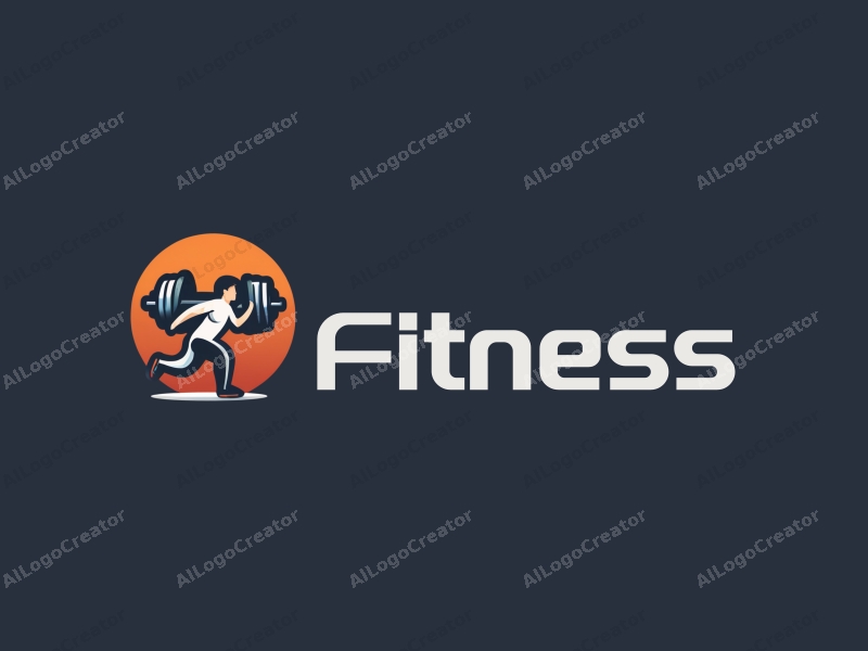 a modern design featuring a stylized dumbbell and a dynamic running figure, combined with a clean background and a harmonious layout.