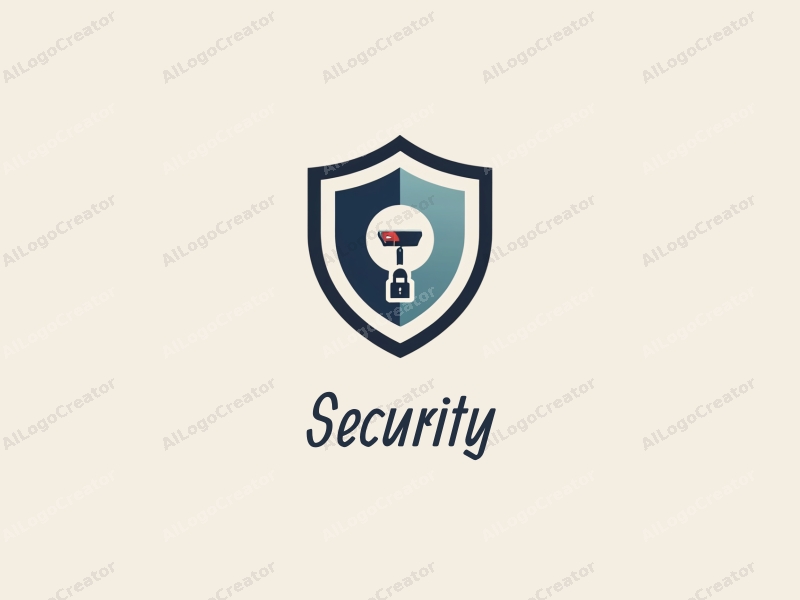 minimalist design features a protective shield, a stylized surveillance camera, a monitoring screen, and a security lock combined with a clean background.