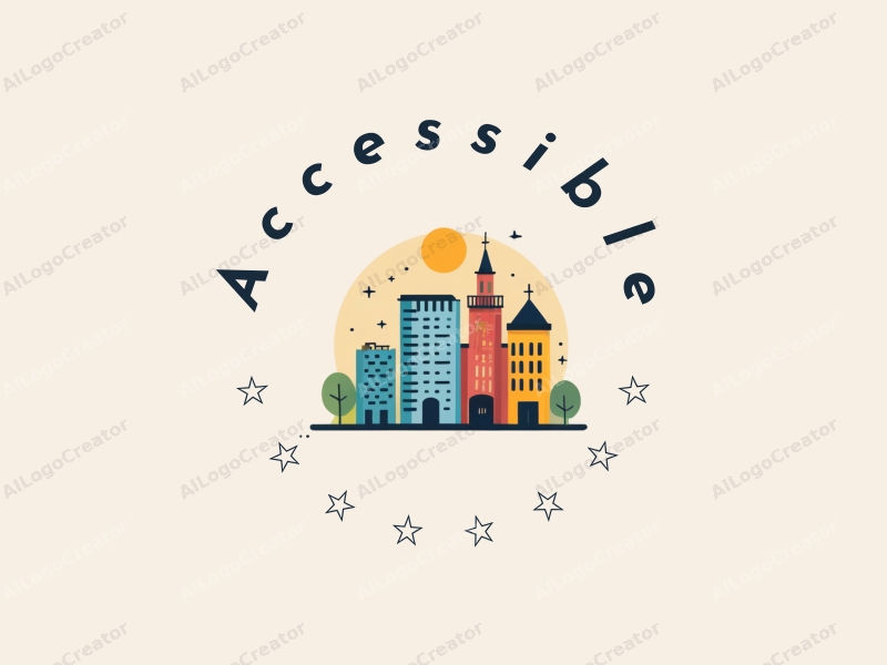 modern design features accessibility elements, stylized buildings, and inclusive design concepts combined with a clean background.