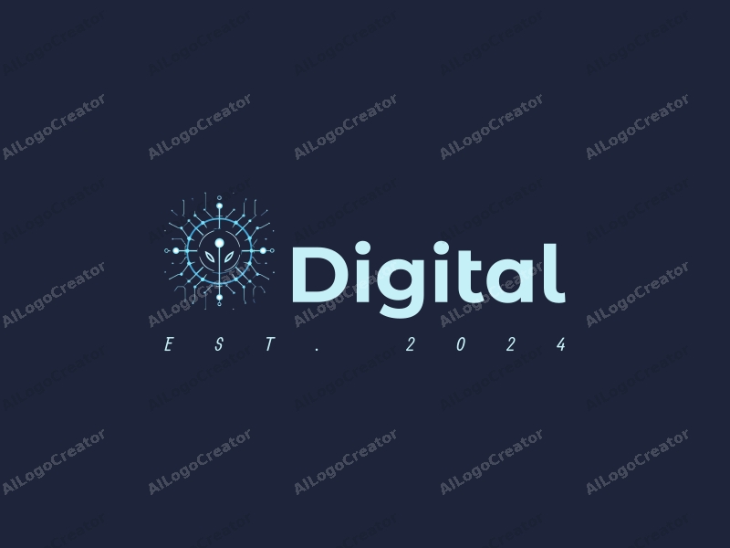 a modern minimalist design featuring digital elements like circuit patterns, stylized technology symbols, and network motifs, combined with a clean background in blue and black colors.