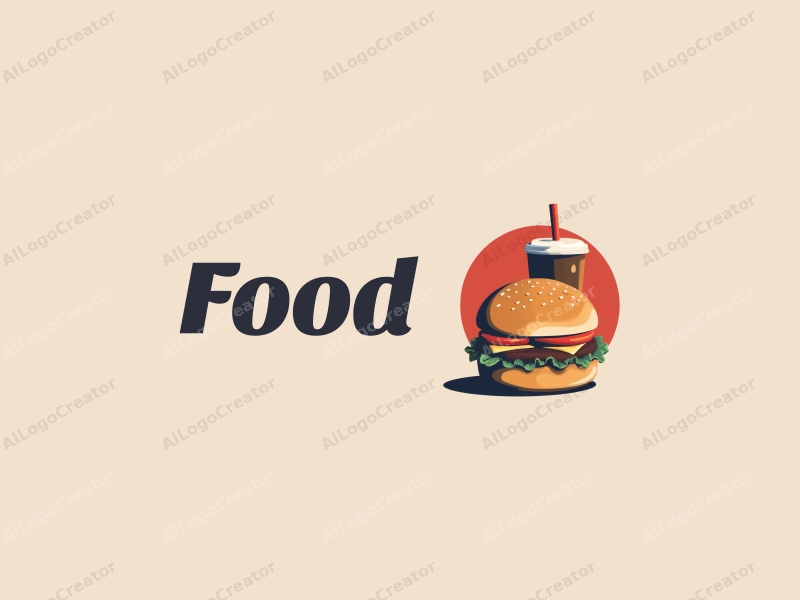 a modern design featuring a stylized burger and beverage, with vibrant colors and a clean background, emphasizing the deliciousness of food in a harmonious composition.