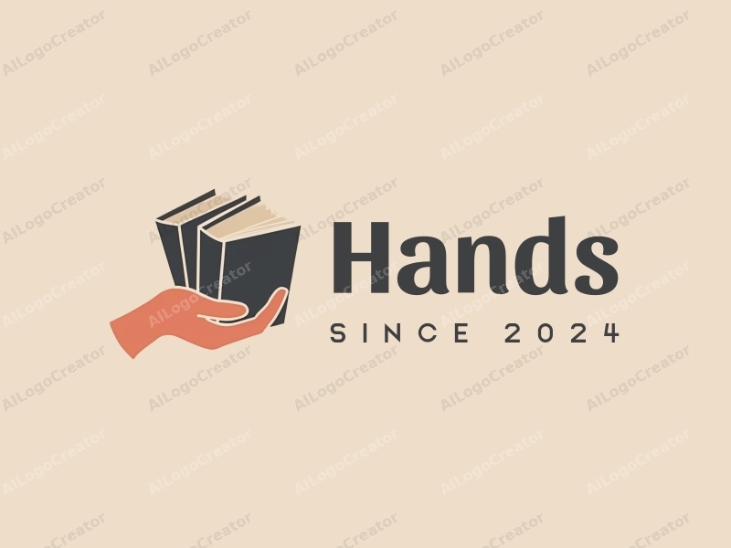 a modern design featuring a hand holding a book, with a focus on the palm, using skin tone colors, combined with a clean and simple background.