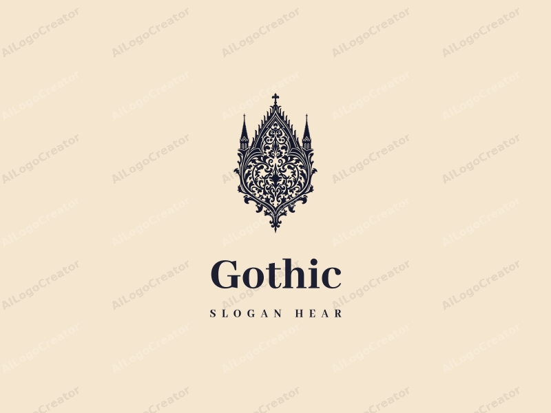 Gothic design features intricate lace patterns, pointed arches, and a stylized silhouette of Gothic architecture combined with a clean background.