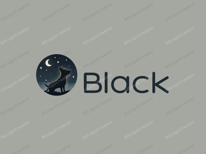 minimalist design features a stylized black dog silhouette under a starry night sky, combined with a clean background.