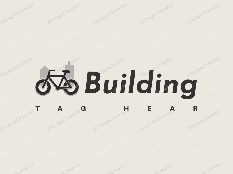 modern design features a stylized bicycle integrated with architectural structures, emphasizing clean lines and a minimalist approach combined with a simple gray background.