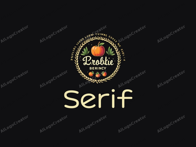 vintage design features elegant serif fonts, stylized food elements like fruits and vegetables, and health symbols, combined with a clean black background.