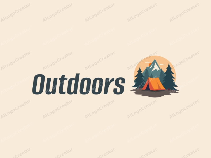 modern design features a stylized camping tent and mountain peak, combined with a clean background and a harmonious composition.