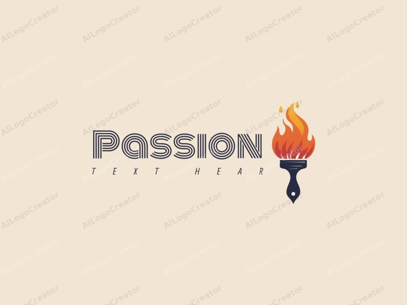 playful design features a dynamic paintbrush intertwined with a flame, symbolizing passion and enthusiasm, combined with a clean background.