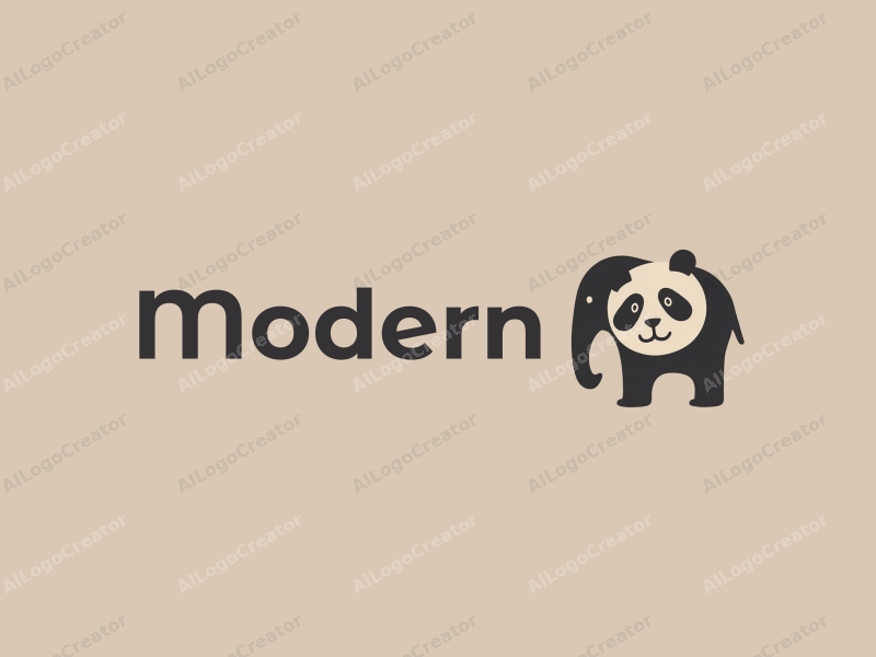 a modern minimalist design featuring a stylized elephant and panda, combined with a clean background and innovative shapes.