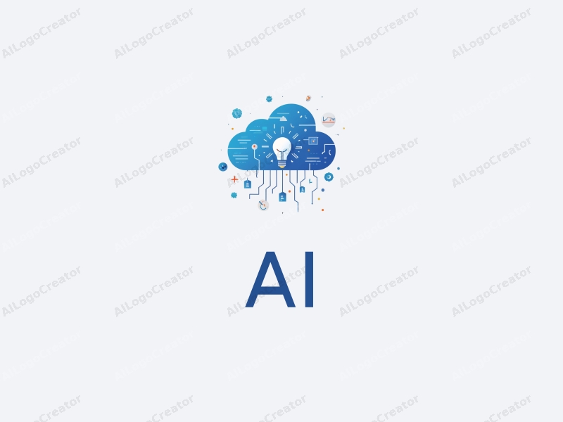 a modern design featuring abstract representations of intelligence and algorithms, integrated with cloud computing and data analysis motifs, using a blue color palette, combined with a clean and simple background.