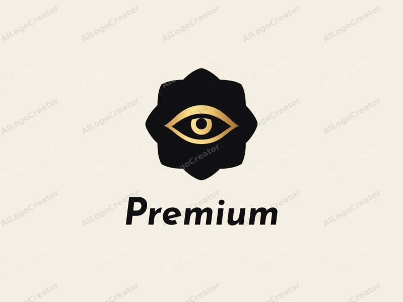 a modern design featuring a stylized eye symbol in gold, representing luxury and high quality, combined with a clean black background.