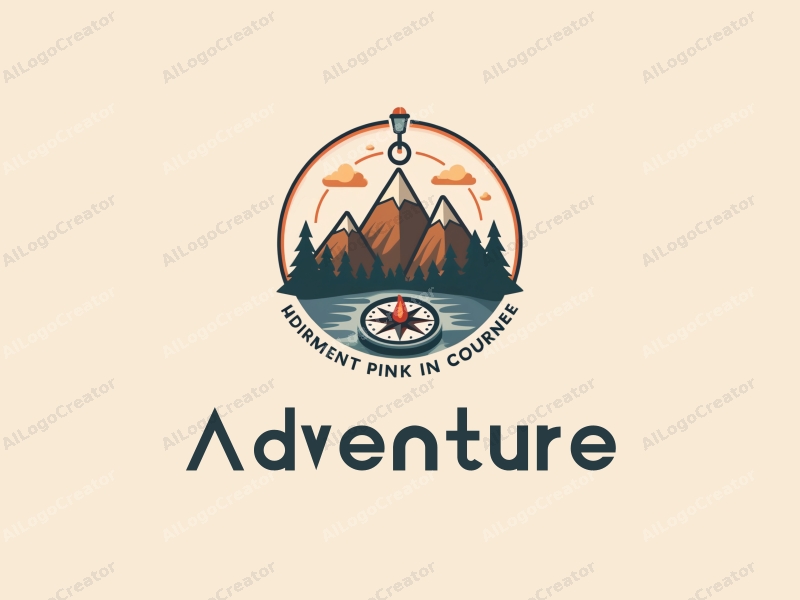 playful design features stylized mountains, a whimsical compass, and adventure elements combined with a clean background.