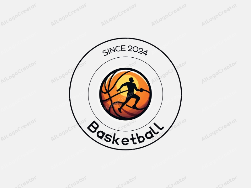 playful design features a stylized basketball, an athlete in motion, and a basketball court background combined with a clean and simple layout.