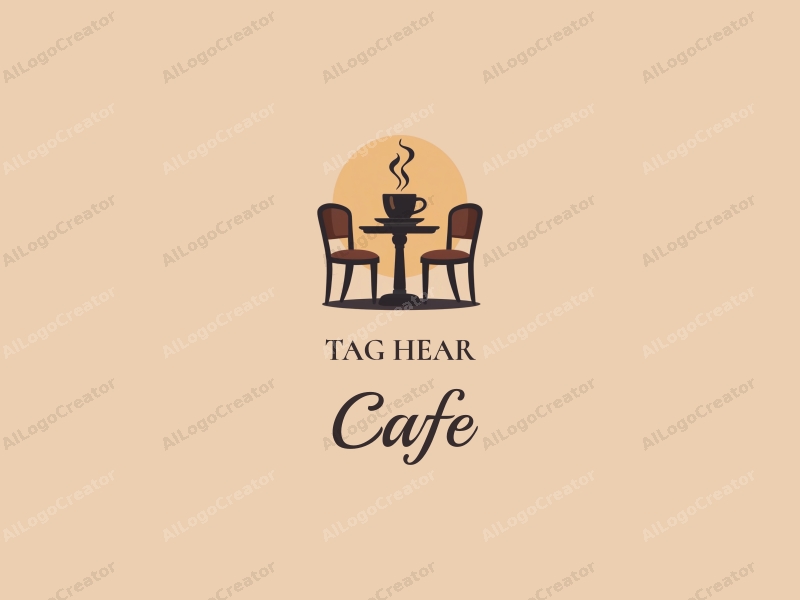 vintage design features a stylized coffee cup, retro table, and chairs, combined with a clean background.