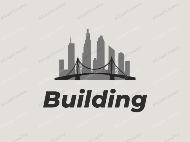 minimalist design features sleek buildings and towers, a stylized bridge silhouette, and a modern design approach combined with a clean gray background.