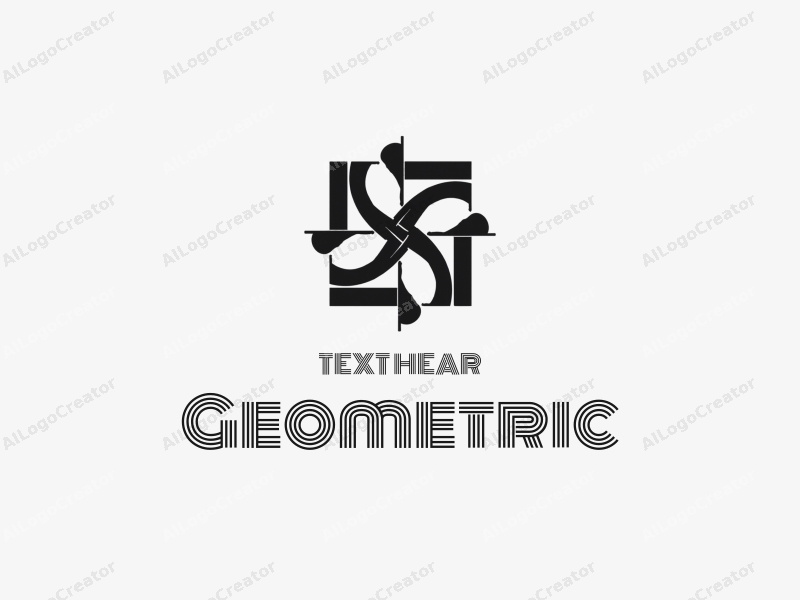 geometric design features a harmonious combination of square and circular shapes, stylized representations of shoes and houses, with a clean black and white color scheme.