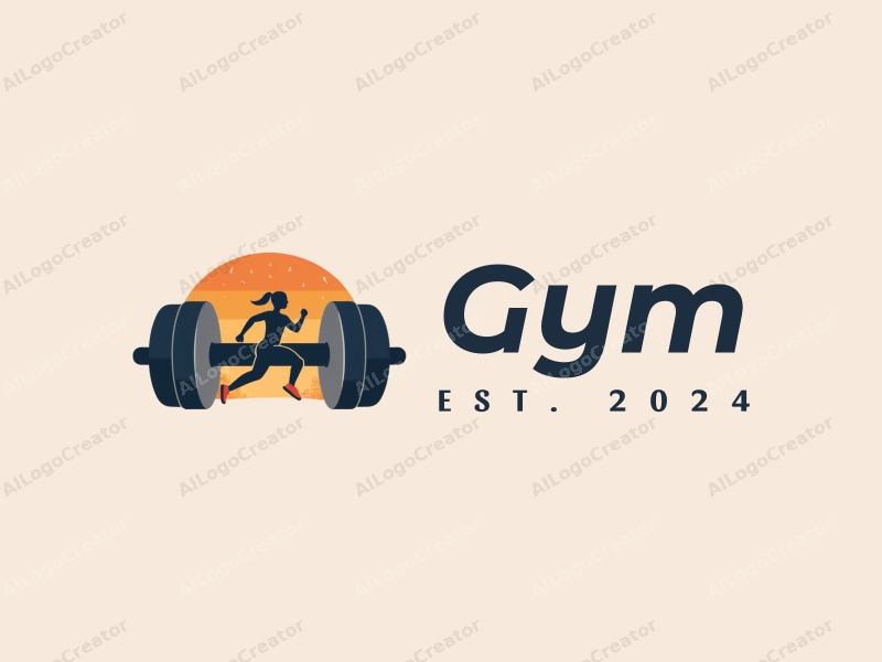 modern design features a stylized dumbbell and a dynamic runner silhouette, combined with a clean background and a harmonious layout.