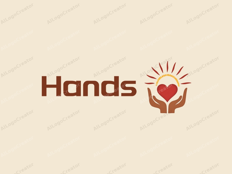 a modern design featuring a stylized hand gently holding a heart radiating light, using skin tone colors against a clean background.