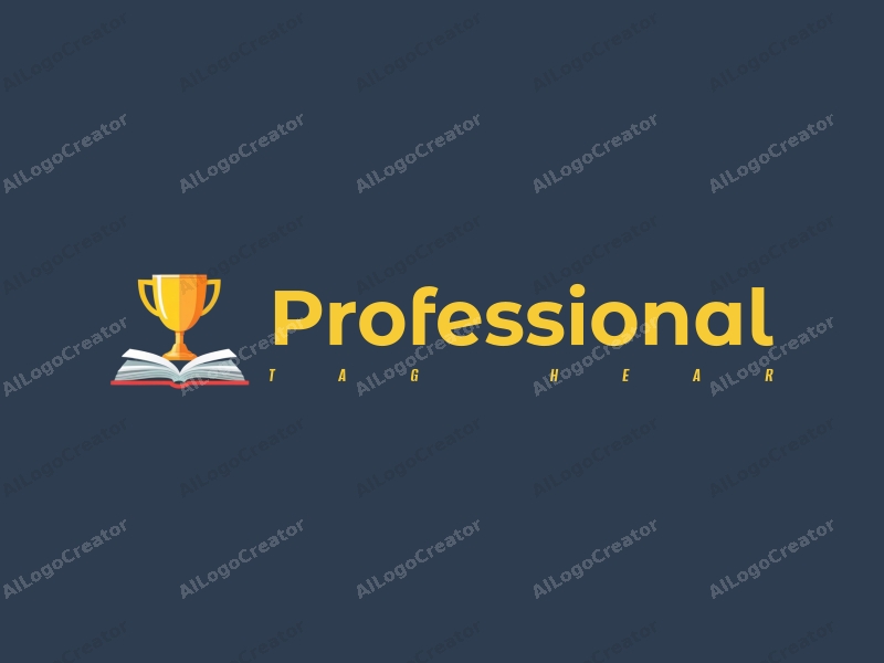 modern design features a stylized book and trophy, symbolizing education and achievement, combined with a clean background and a professional aesthetic.