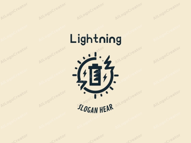 geometric design features stylized lightning bolts and electric currents, combined with a battery and halo elements, set against a clean background.