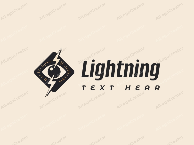 geometric design features stylized lightning bolts and electric currents, combined with an electric eye motif, set against a clean background.